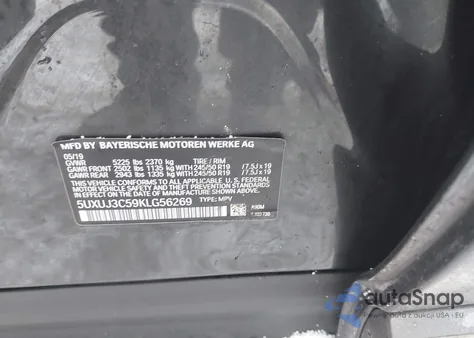 2019 BMW X4 xDrive30I z USA, uszkodzony, nr VIN 5UXUJ3C59KLG56269